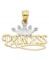 For your favorite princess, this decorative charm is crafted in 14 gold and sterling silver with a delicate crown accent. Chain not included. Approximate length: 3/4 inch. Approximate width: 4/5 inch.