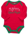 He'll put a good word in on mommy's wish list with this adorably humorous graphic bodysuit from Carter's.