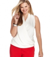 Layer your favorite jackets and blazers with Calvin Klein's sleeveless plus size top, featuring a flattering draped design.