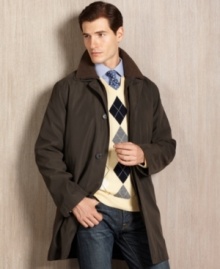 The Edgar from Lauren by Ralph Lauren demonstrates why the mac remains a raincoat classic: No bother with belts and epaulets; a cut that's left loose and easy through the body; and a length that falls just below your fingertips (but that's left long enough to cover any sport coat or suit jacket underneath).