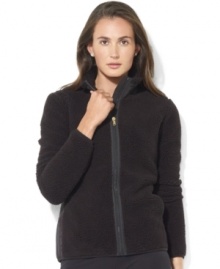 Indulgent comfort and superior warmth intertwine in Lauren Ralph Lauren's cozy fleece active jacket, crafted with woven side panels and a protective mockneck collar.