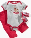 On a roll. He'll be moving along in style with this bodysuit, pant and pre-walker booties 3-piece set from Cutie Pie Baby.