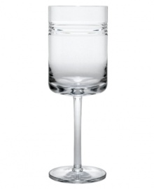 Inspired by the textured ridges of a tin can, this nostalgic set borrows its design elements from art found in everyday life. Linear sensibility melds with contemporary design for a stemware collection that adds a touch of creativity to your tabletop. Goblet shown right. Qualifies for Rebate