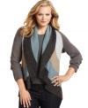 Colorful stripes up the drama on Charter Club's cozy plus size cardigan. The soft, cascading collar makes it ideal for layering.