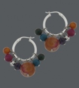 Add a little Brasilian flair to your look with the bold colors of Fire Agate (14 ct. t.w.). Avalonia Road's inspired style features a sterling silver hoop setting. Approximate drop length: 1-3/8 inches. Approximate drop width: 3/4 inch.