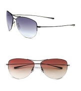 The classic aviator look is designed with lightweight titanium frames and gradient lenses. 100% UV protective Imported