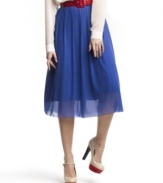 In spring's hottest fabric, this sheer chiffon Kensie midi skirt is perfect for adding softness to your look!