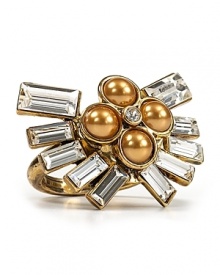 Feminine with a vintage feel, ABS by Allen Schwartz' bold ring is heavy on sparkle. The deco-chic bauble makes a megawatt statement with both sleek frocks and glamourous gowns.