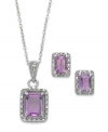 Brighten your day with sparkling hues. Victoria Townsend's pretty matching jewelry set features chic, emerald-cut amethyst (2-3/4 ct. t.w.) and diamond accents in sterling silver. Approximate length: 18 inches. Approximate drop (pendant) 7/8 inch. Approximate drop length (earrings): 3/8 inch. Approximate drop width (earrings): 1/4 inch.