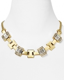 Links get loud with this gold plated necklace from ABS by Allen Schwartz. With angular gold and crystal stations, this piece hints at geometric-chic.