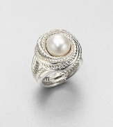 From the Pearl Crossover Collection. A lustrous pearl surrounded by dazzling diamonds and iconic, sterling silver cables on a split shank. Sterling silverDiamonds, .19 tcwCultured pearlImported