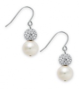 Intricately crafted and topped with tons of sparkle, these sterling silver earrings feature cultured freshwater pearls (9-10 mm) and crystal balls. Approximate drop: 1 inch.