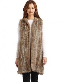 THE LOOKOpen front necklineFur hoodSleevelessTHE FITAbout 34 from shoulder to hemTHE MATERIALGenuine rabbit furCARE & ORIGINDry clean by fur specialistImportedFur origin: China