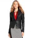 A stylish new twist on the classic leather jacket, MICHAEL Michael Kors introduces a sleek silhouette with a knit back for an easy, effortless fit. This must-have topper looks just right with everything in your closet.