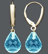 Briolette perfection. Two colorful drops in faceted blue topaz (14 ct. t.w.) add just the right pop to your look. Crafted in 14k gold. Approximate drop: 1-1/8 inches.