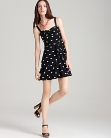 Playful and feminine in a eye-catching polka dot print, this silk MARC BY MARC JACOBS dress boasts a richly ruched skirt with a playful bow for work-to-weekend chic.