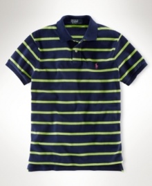 Rendered in ultra-breathable cotton mesh, a classic-fitting polo channels preppy style with a sleek striped pattern.