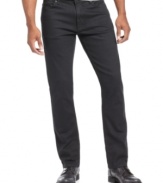 Modernize your denim style with a pair of slim-fitting black jeans from Perry Ellis.