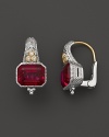 Judith Ripka Sterling Silver and 18K Gold Estate Cushion Earrings with Red Corundum and White Sapphires