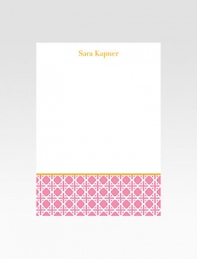 Beautiful stationery sets just the right tone in heavyweight, textured paper with a basket-woven pattern. Set of 25 notes/envelopes Perfect gift for the office or home Includes matching envelopes 5 X 7 Made in USAFOR PERSONALIZATION Select a quantity, then scroll down and click on PERSONALIZE & ADD TO BAG to choose and preview your personalization options. Please allow 2 weeks for delivery.