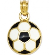 The perfect gift for the next Mia Hamm or David Beckham. This decorative soccer ball charm features a black and white enamel surface, set in 14k gold. Chain not included. Approximate length: 3/4 inch. Approximate width: 2/5 inch.