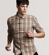 Burberry's signature check print in a woven, slim fit cotton shirt.