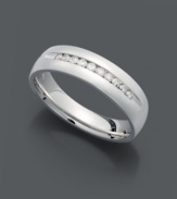 Eternally chic and stylish, your groom will love this standout wedding band. Crafted in polished sterling silver, this men's ring highlights a seamless diamond milgrain (1/2 ct. t.w.) pattern. Size 10-1/2.