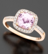 Brighten your day with a burst of beautiful color. This pretty ring features a cushion-cut pink amethyst (1-1/3 ct. t.w.) surrounded by round-cut diamonds (1/5 ct. t.w.) set in 14k rose gold.