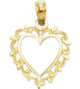 Sweet femininity. This frilly, lace-trimmed heart charm makes the perfect gift for a loved one. Crafted in 14k gold. Chain not included. Approximate length: 3/4 inch. Approximate width: 1/2 inch.