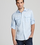 Michael Kors Woven Linen 2-Pocket Sport Shirt - Slim Fit