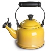 Elegant and timeless, this whistling tea kettle is a great way to revive tea time for two. Glazed with hard glossy enamel on steel, it offers superior craftsmanship and brings a blast of color to the range. The unique locking handles and phenolic knobs make lifting, pouring and cleaning easy.