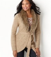 Sparkle and shine in this cozy cardigan from Charter Club! A faux fur shawl collar is a sumptuous detail you'll love.