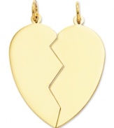 Show a loved one you care. This pretty, polished heart charm is split down the middle and perfect for gifting. Crafted in 14k gold. Chain not included. Approximate length: 1-3/10 inches. Approximate width: 1 inch.