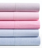 Think pink. Classic pinstripes in pink and white dress your bed in polished, Lauren Ralph Lauren University style. Featuring pure cotton. Pillowcases feature a 4 self hem.