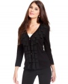 Ribbon trim along the front placket from shoulder to hem lends this Alfani cardigan feminine appeal.