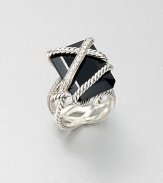 From the Cable Wrap Collection. A beautiful emerald-cut black onyx stone wrapped with iconic cables and brilliant diamonds. Black onyxDiamonds, .5 tcwSterling silverWidth, about .78Imported