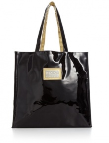 Patently chic, this black-and-gold patent PVC signature tote from Macy's private label features high-gloss style.