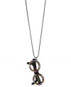 Frames of reverence. This necklace from Betsey Johnson is crafted from black-plated mixed metal with a whimsical sunglasses pendant adorned in multicolored glass crystal accents. A special message is inscribed, too. Approximate length: 31 inches + 3-inch extender. Approximate drop: 3-1/4 inches.