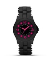 A chic watch from MARC BY MARC JACOBS, the Pelly is cast in blakc silicon with hot pink accents.