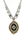 Juicy Couture's pendant necklace shines with golden tones and rhinestone details. Chain embellished with colorful stones crafted in silver tone mixed metal. Approximate length: 30 inches. Approximate drop: 3 inches.