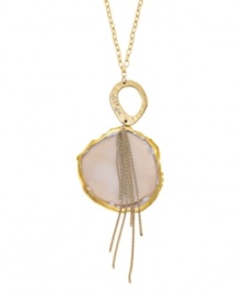 Rock star glamour. A shimmering glass geode creates a heavenly effect on this polished pendant by Alfani. Setting and tassel accents crafted from gold-plated mixed metal. Approximate length: 36 inches. Approximate drop: 2-1/2 inches.