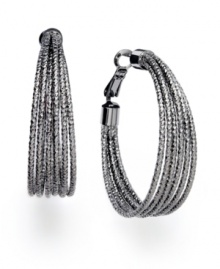 Always stylish hoops with a little extra shine. Alfani's multi-row hoops combine unique design and trendy hematite tone mixed metal. Approximate diameter: 1-1/2 inches.