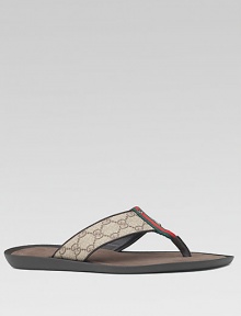 Thong sandal in GG plus fabric with leather trim and signature web. Rubber sole Made in ItalyPlease note: For best fit please size down one full size.