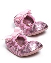 These regally pink Juicy Couture ballet flats with logo print and frilly back bows are fit for a princess.