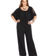 Get set to party in Spense's plus size jumpsuit, cinched by a smocked waist!