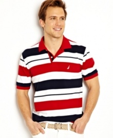 When the temperature is rising, this lightweight striped polo shirt from Nautica is where you should reach for a cool casual look.