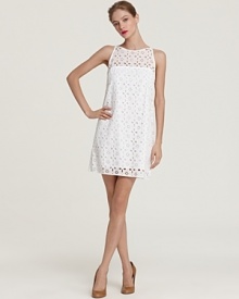 A '60s-inspired shift silhouette brings retro-chic to this ultra-femme Milly eyelet dress.