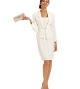 A special event deserves a special outfit: Tahari by ASL combines a petite sheath with a feminine, scalloped-lapel jacket for a unique look.