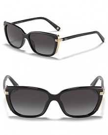 Be the envy of your friends in sleek cat eye sunglasses with gorgeous metal details at temple.