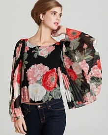 Alice + Olivia Top - Lady Floral Accordion Pleat Sleeve